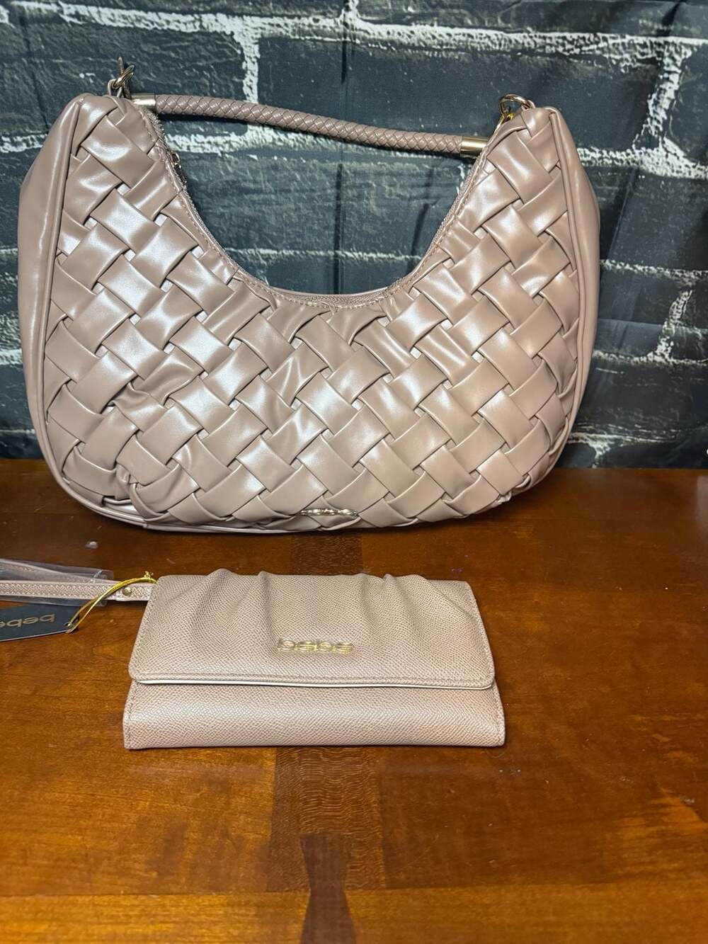 bebe Luca Woven Hobo Bag and Trifold Wallet Set